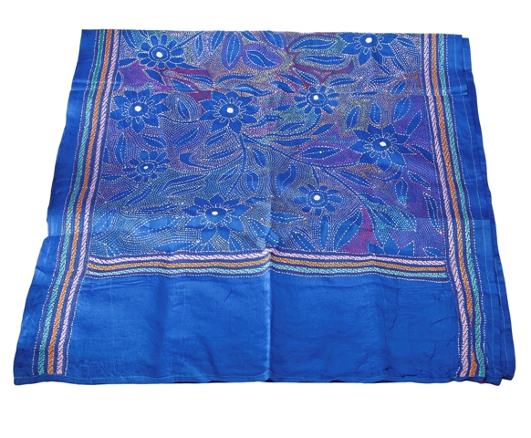 Twaksati Silk Blue Kantha Stole